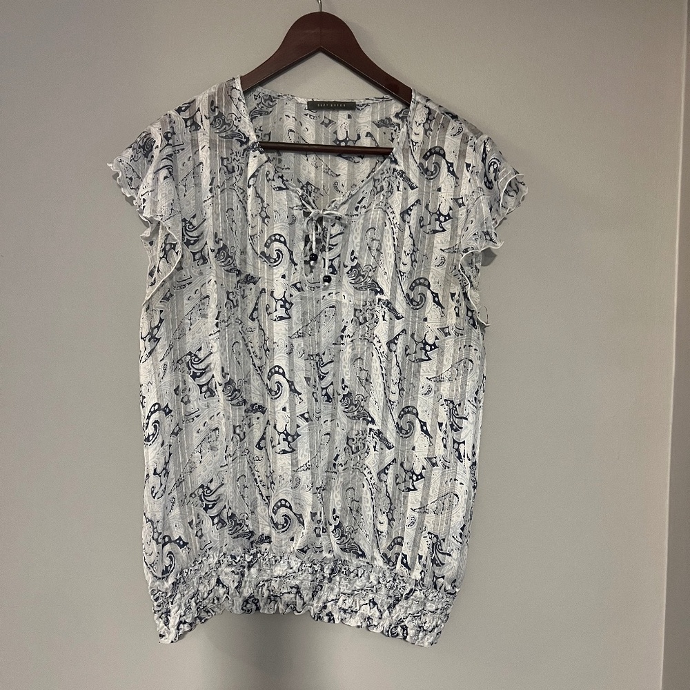 Sheer blue and white bohemian blouse